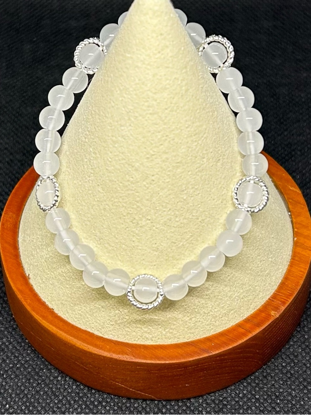 White Beaded Bracelet with Silver Accents